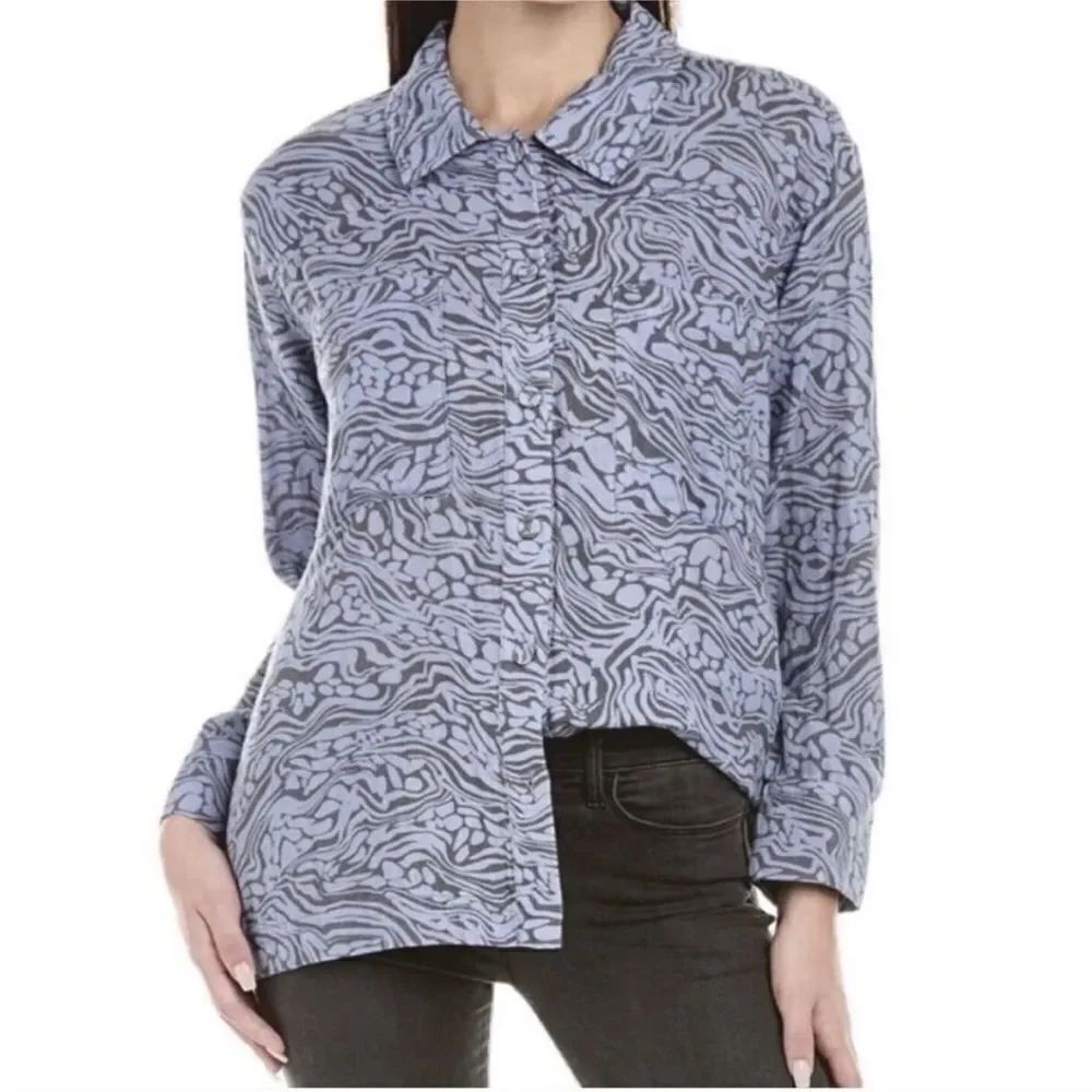 CALME NWT Johnny Was Double Pocket Shacket Button Down Shirt Blue Size Medium